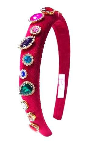 Thin Jeweled Padded Headband - Black