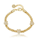Gold Plated Mesh Rope 3 Cz Slide Hearts Bracelet