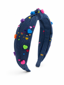 Neon Hearts On Denim Headband