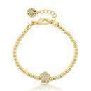 Gold Plated Bead & Cz Flower Wire Bracelet