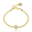 Gold Plated Bead & Cz Clover Wire Bracelet