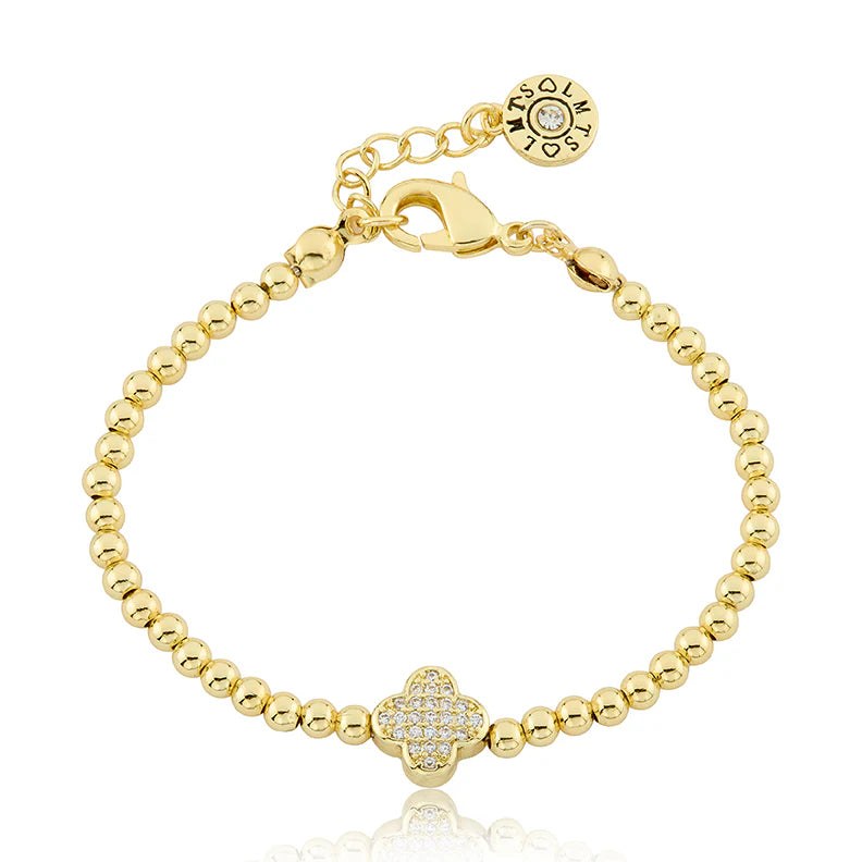 Gold Plated Bead & Cz Clover Wire Bracelet