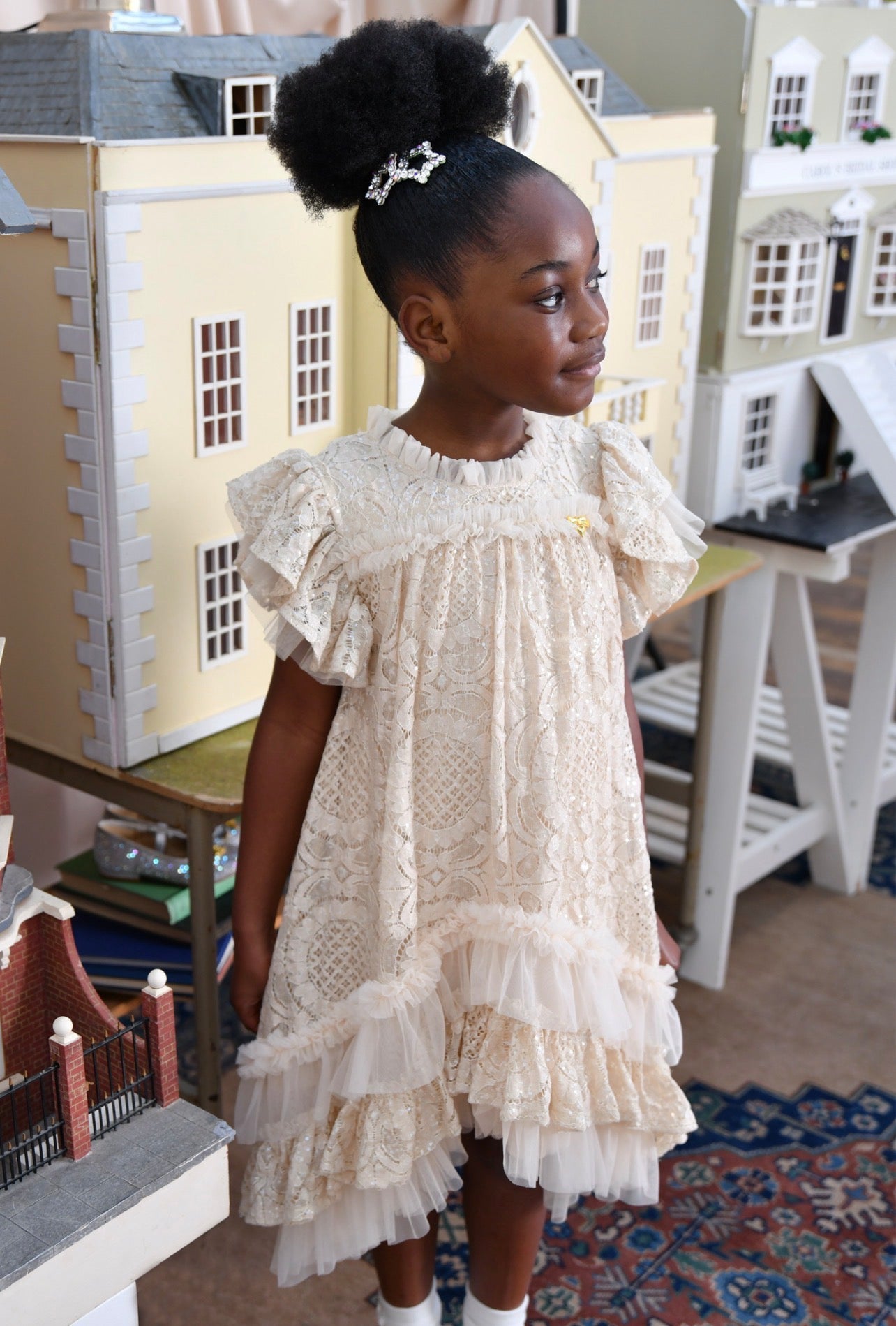 Christina Dipped Hem Sequin Lace Dress