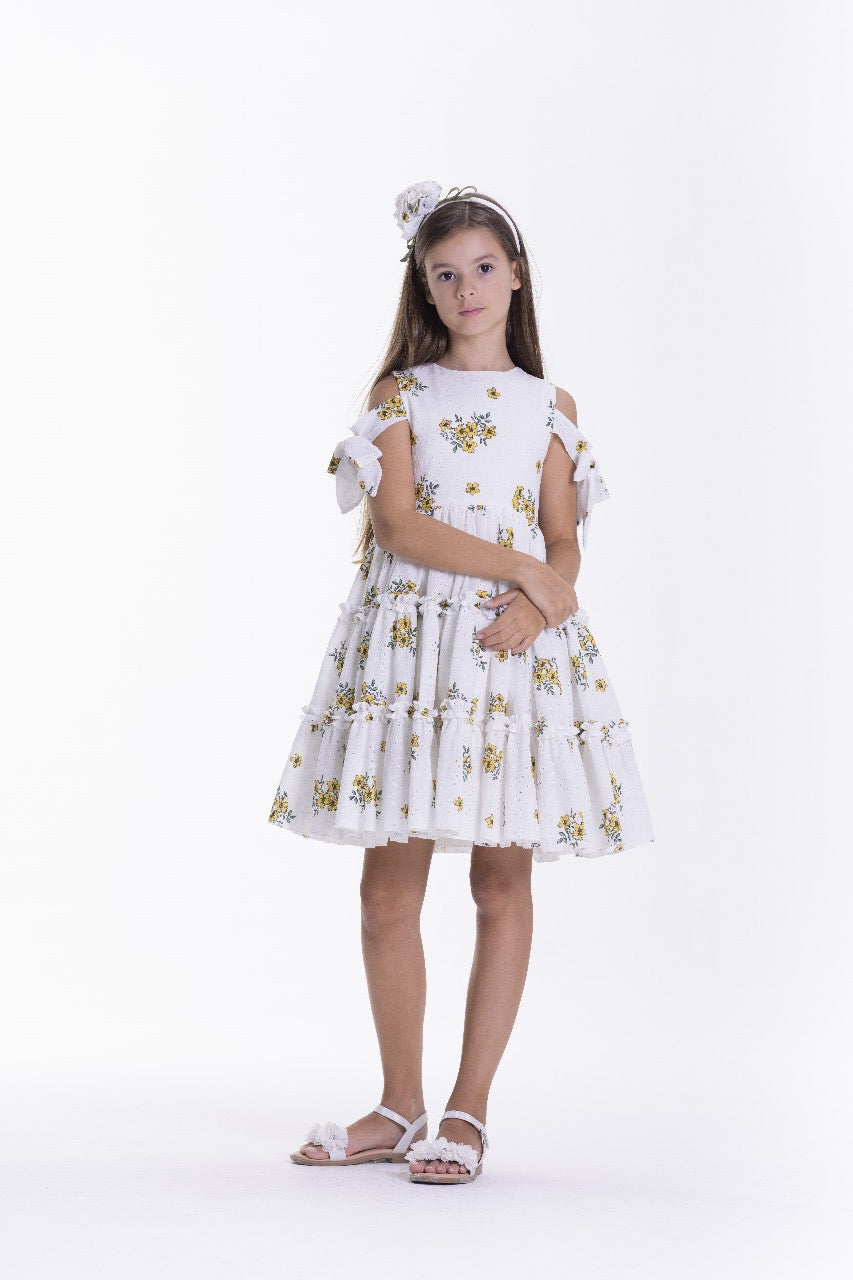White & Yellow Flowers Dress