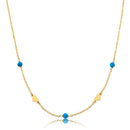 Gold Plated Hearts Station Necklace - Turquoise