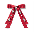 Candy Rhinestone Embellished Satin Bow Clip - Scarlet