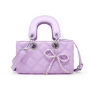 Quilted Rectangle Bow Charm Handbag - Purple