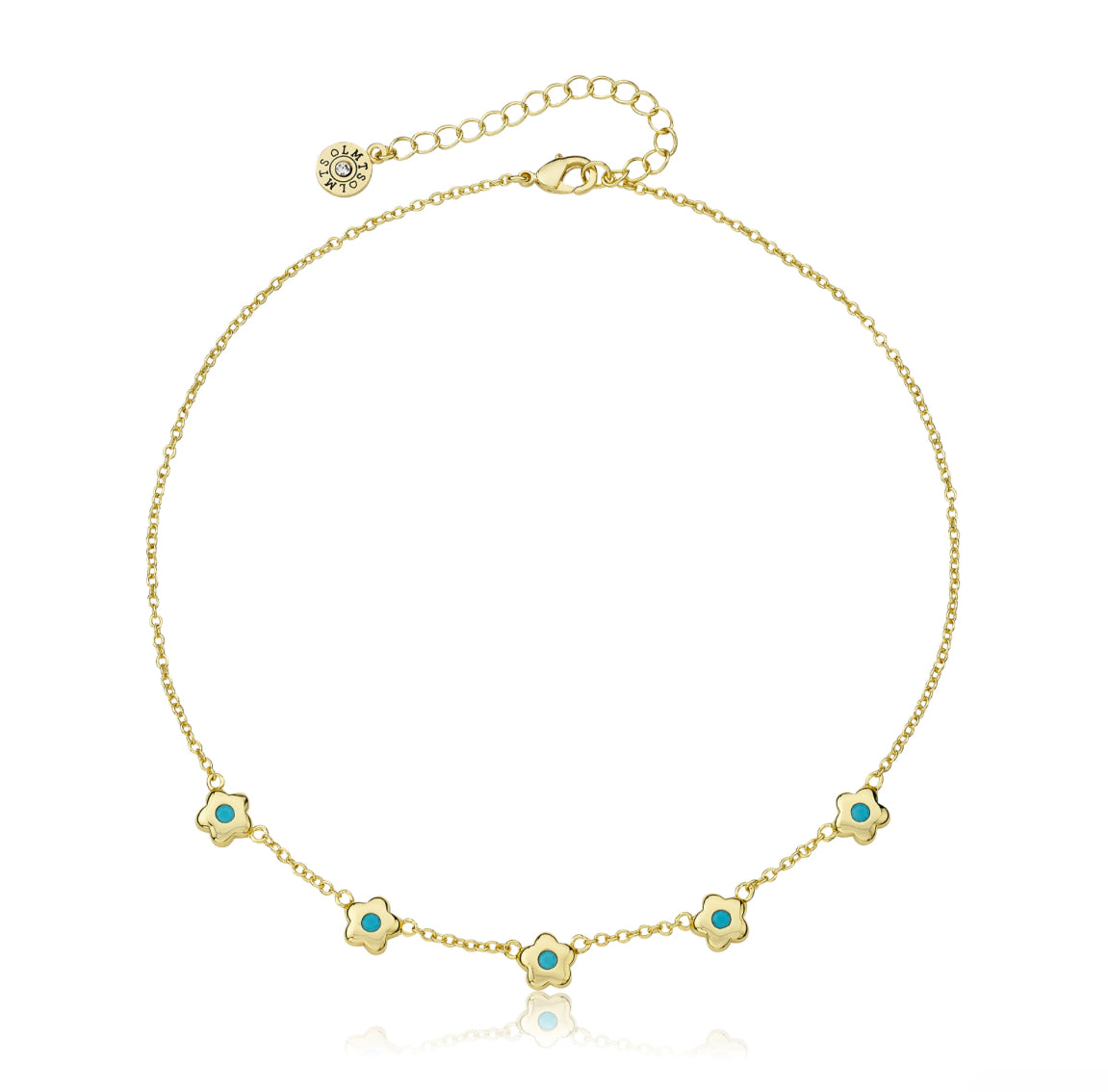 Gold Plated Flower Necklace - Turquoise Stones