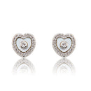 Mother Of Pearl Heart Cz Frame Stud Earring Silver