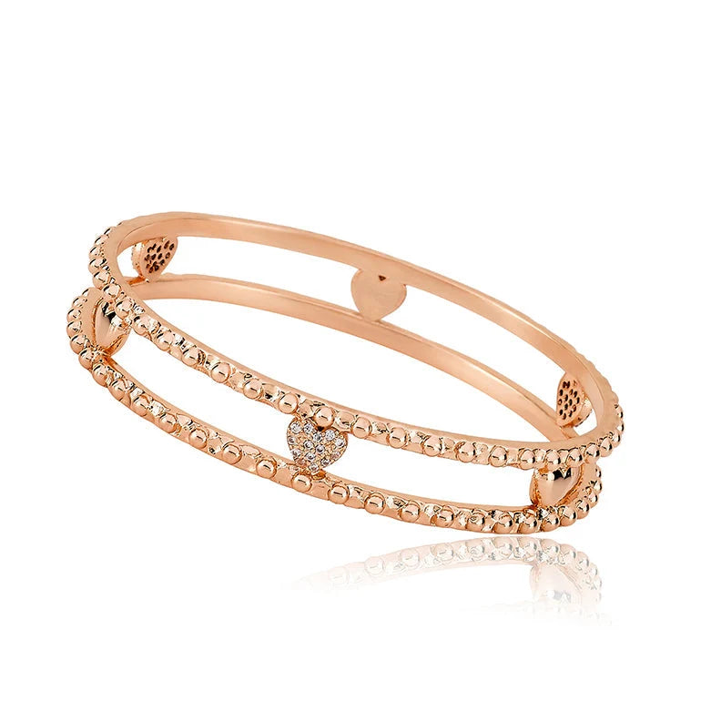 Double Row Heart Bangle Rose Gold