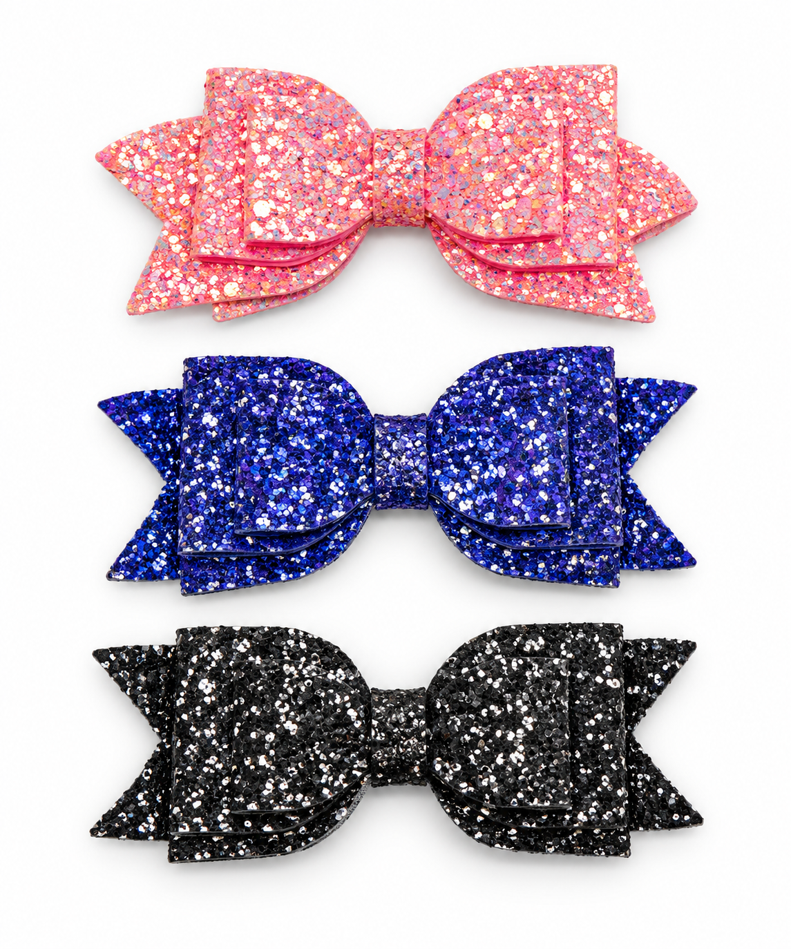 Layered Sparkle Bow Clips