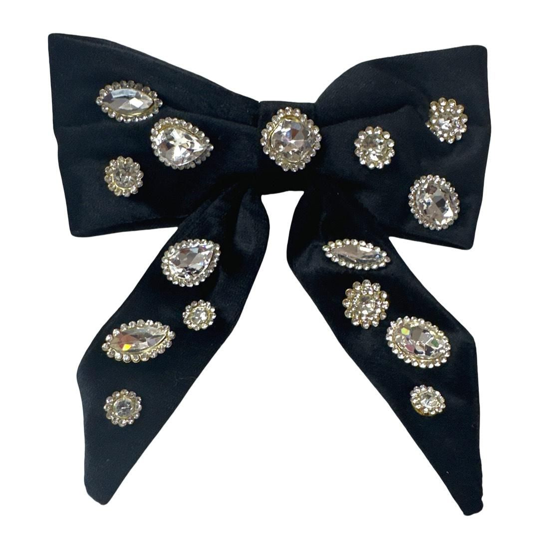 Velvet Jewel Tail Bow Clip - Black