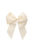 Oversized Bow Pony/Clip - Ivory Grosgrain