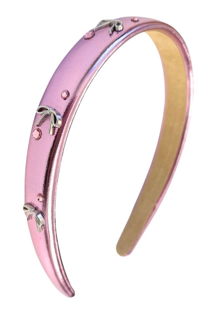 Metallic Bow Headband - Pink