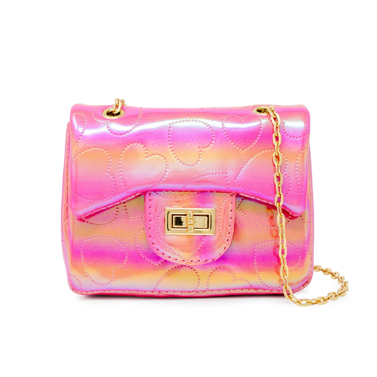Shiny Dotted Heart Classic Handbag Bubblegum
