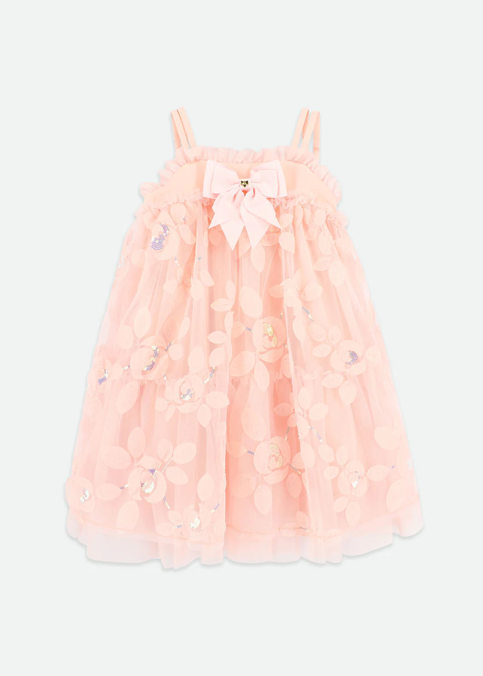 Lydia Embroidered 3D Bud Strappy Dress Peach