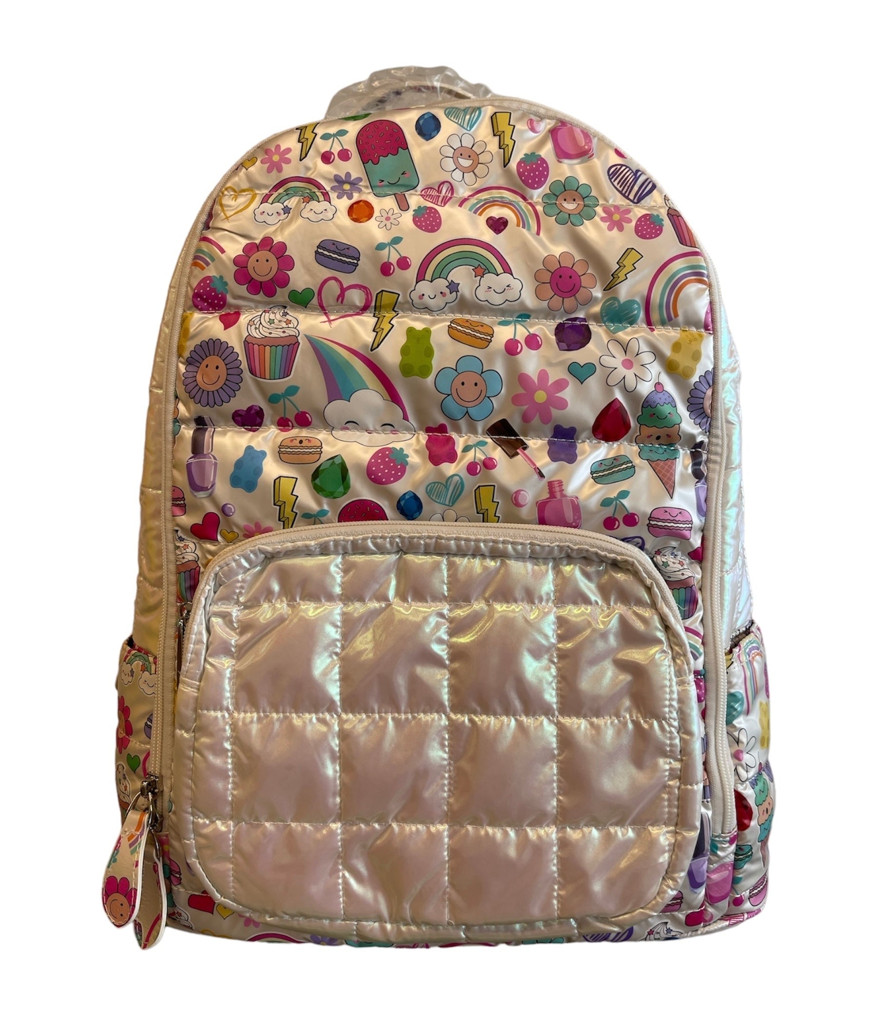 Puffy Print Silver Backpack