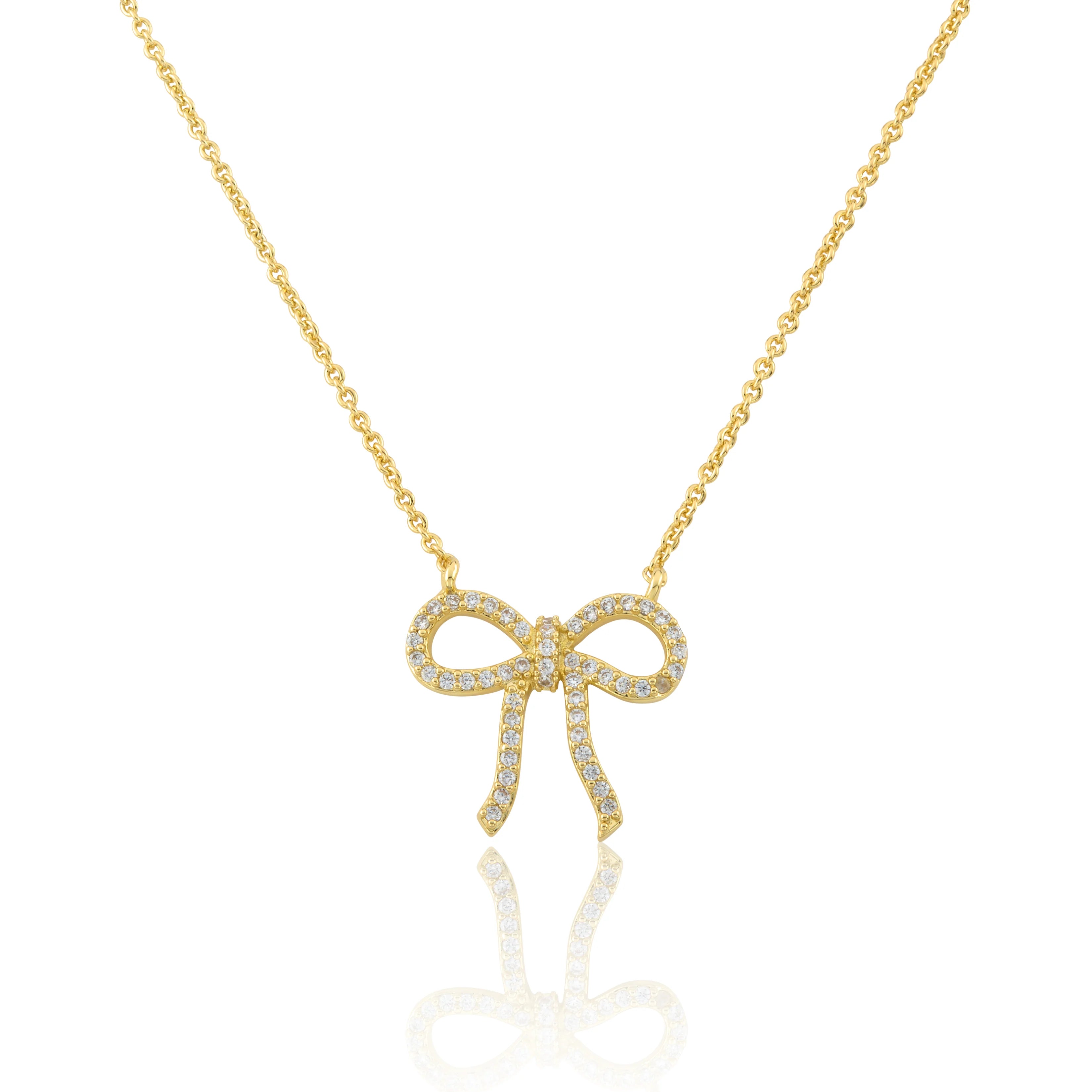 Gold Plated Cz Bow Necklace