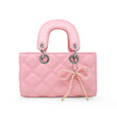 Quilted Rectangle Bow Charm Handbag - Pink
