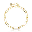 Gold Plated Links Chain Bracelet With Pave Cz Center Link