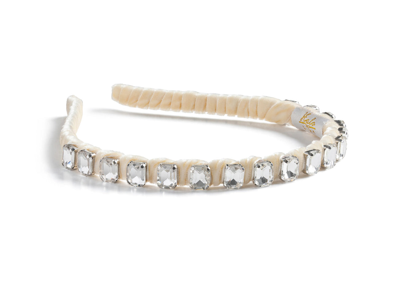 Crystal Velvet Headband - Ivory