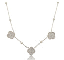 Three Flowers Clear Pave Clover Necklace