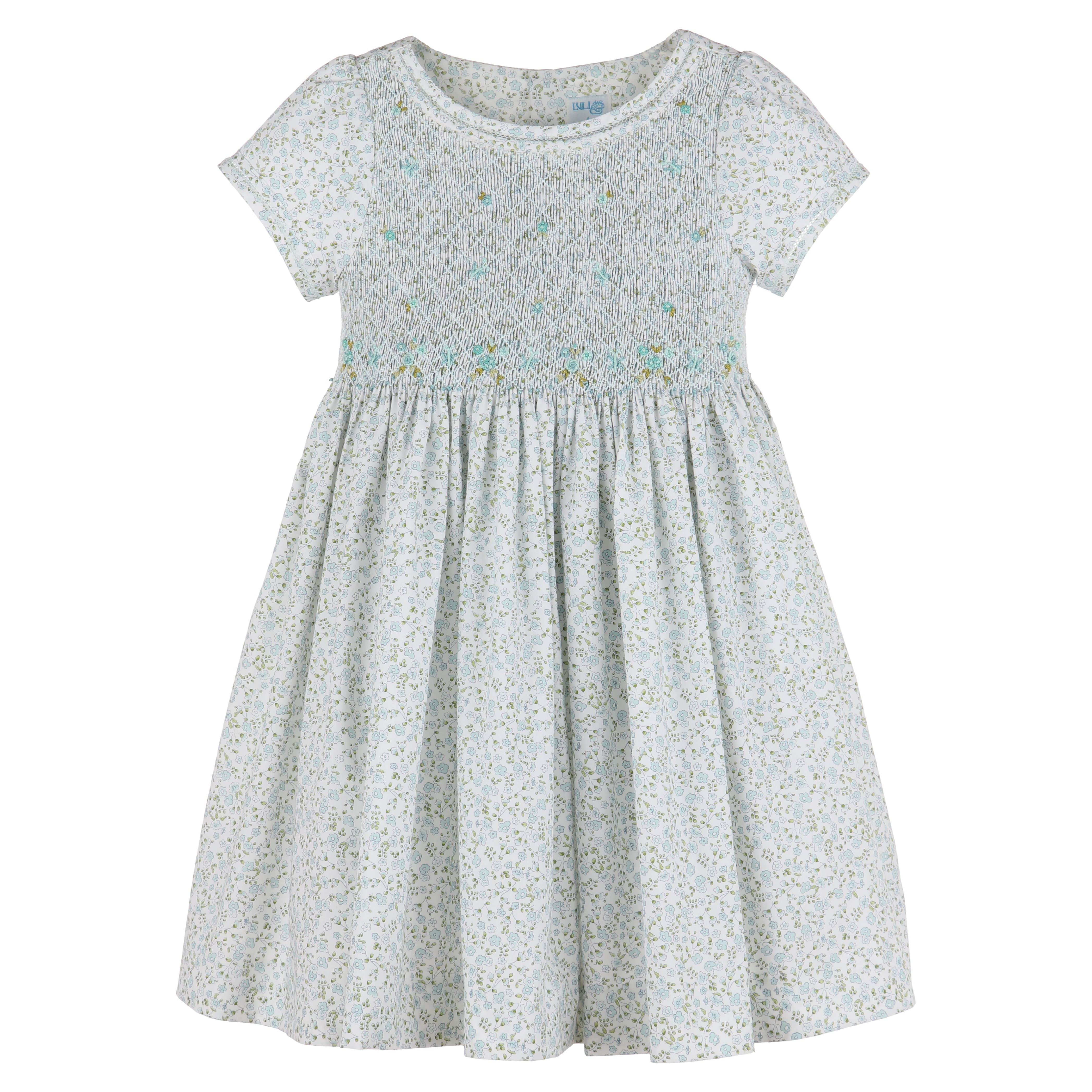 Blue wildflowers smocked dress