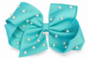 Pearls Grosgrain Bow - Aqua