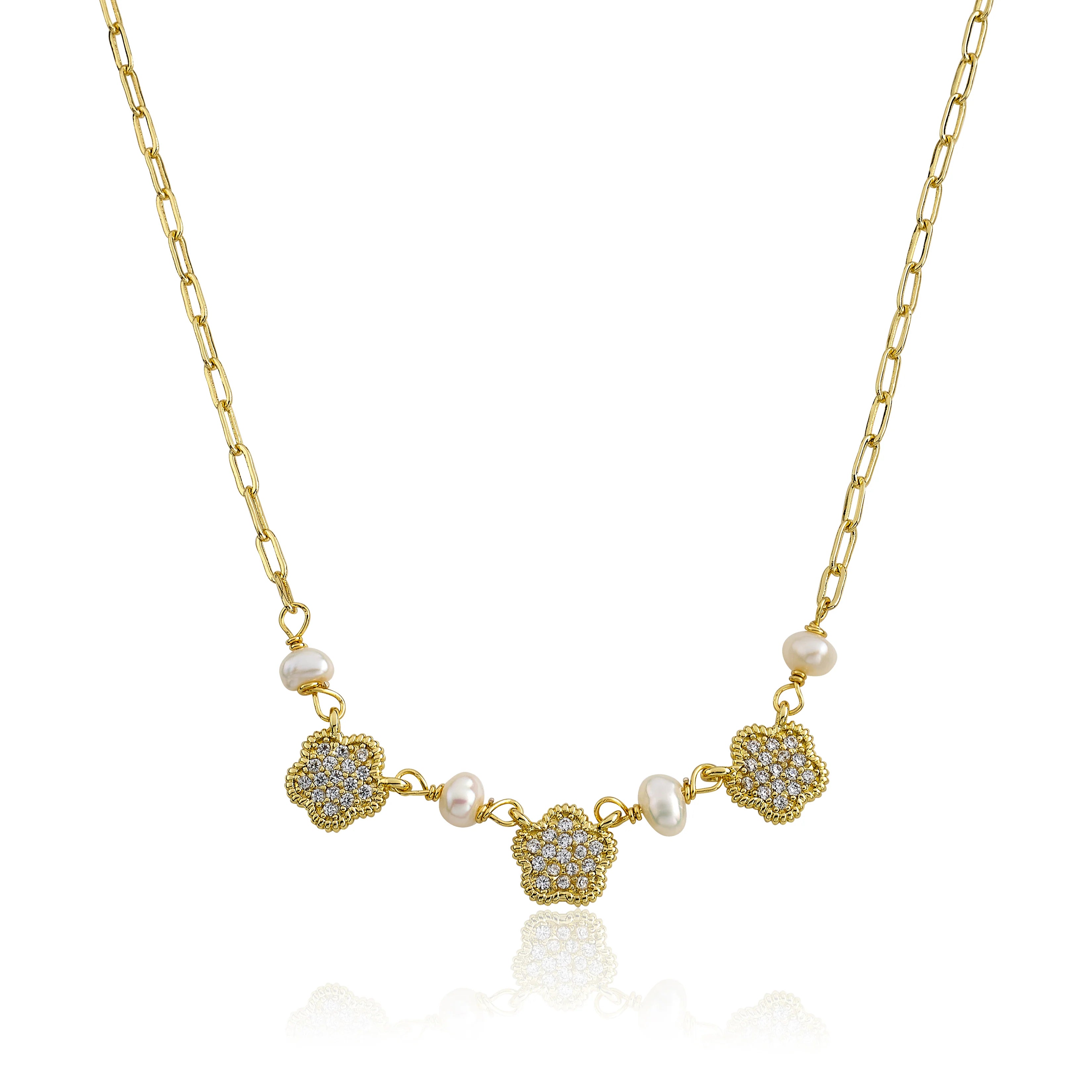 Micro Pave Flower Necklace - Gold
