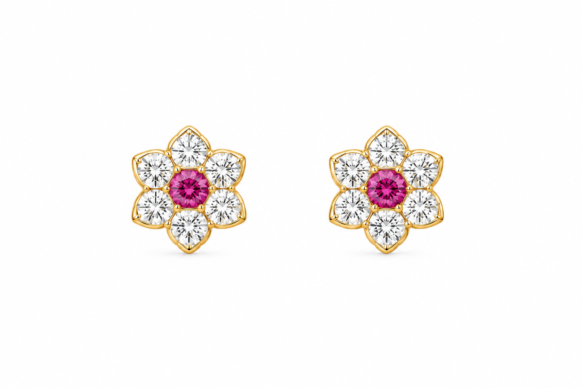 Hot Pink Flower 14Kt. Earrings