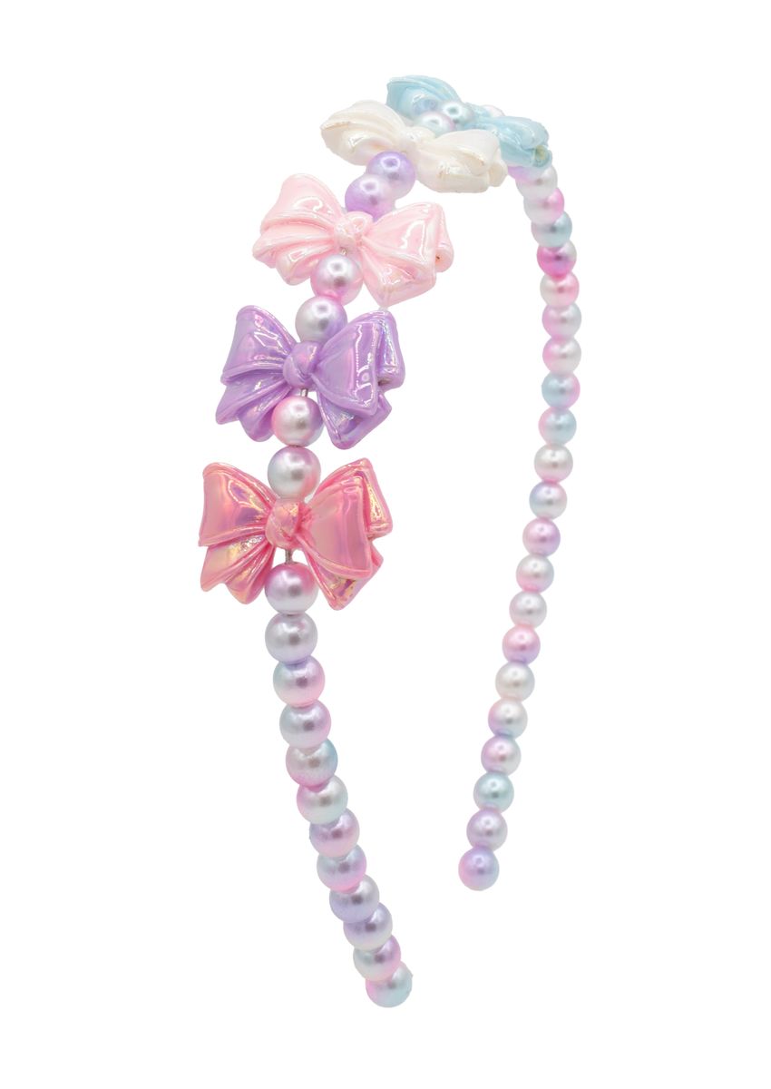 Five Bow Thin Headband - Lila & Pink