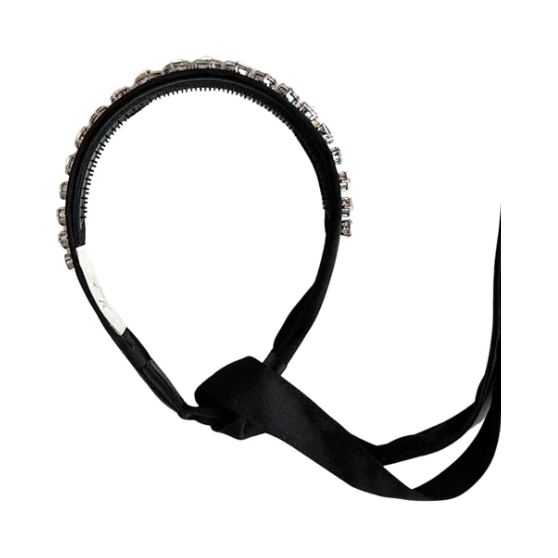 Isabella Embellished Tie Back Headband - Black