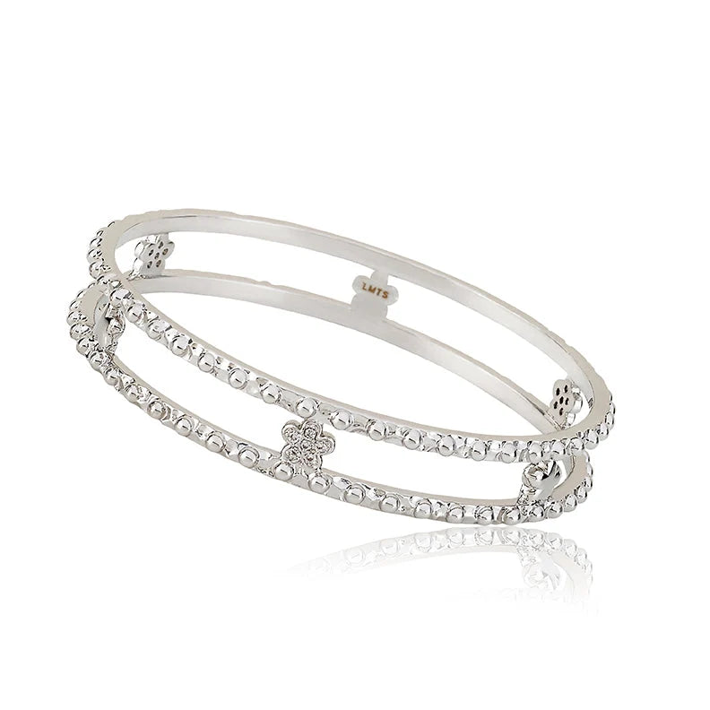 Double Row Flower Bangle Silver