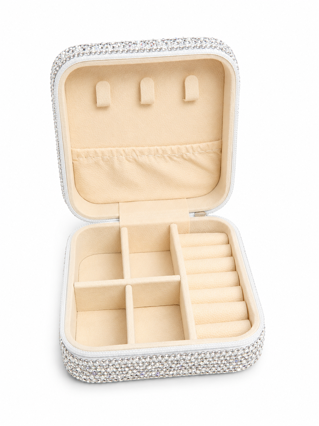White Pearls & Silver Rinhestone Jewerly Box