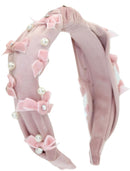 Velvet Multi Bow Pearl - Pink