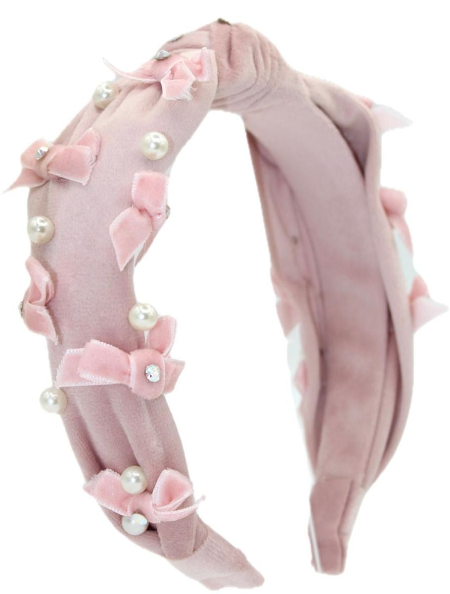 Velvet Multi Bow Pearl - Pink