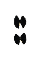 Velvet Pleated Butterfly Bow Clip Set - Black