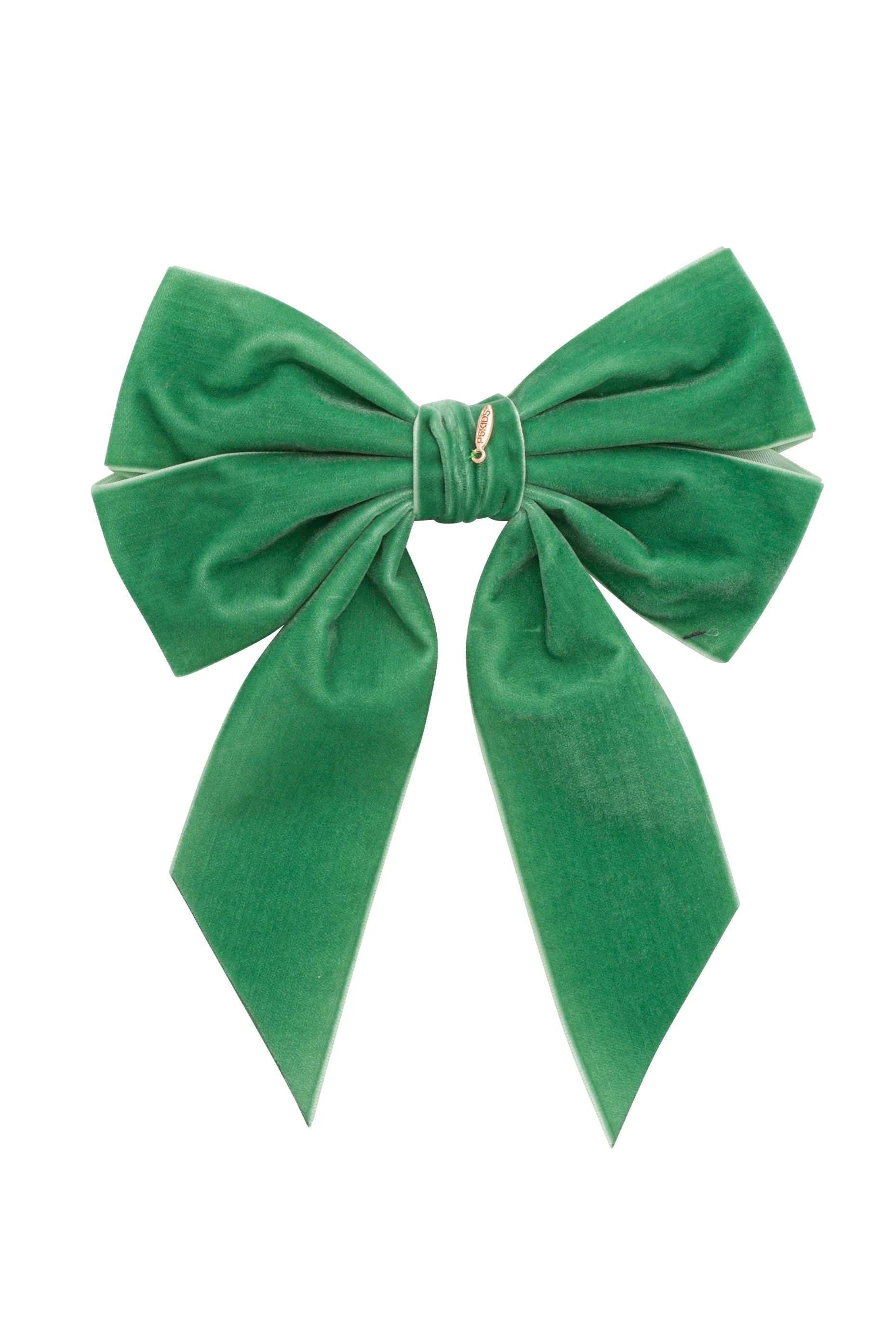 Oversized Bow Velvet Clip - Cool Green