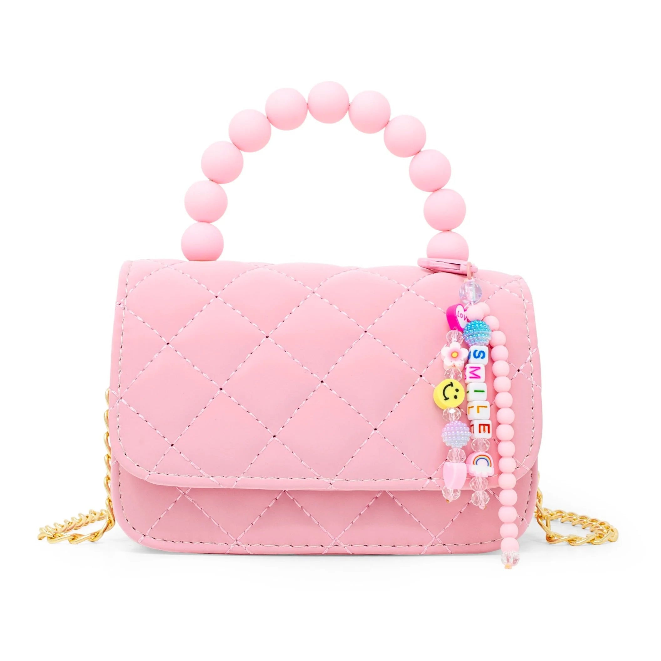 Pearl Handle Message Charm Handbag - Pink