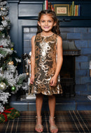 Bonita All Over Sequin Bow Dress - Gold