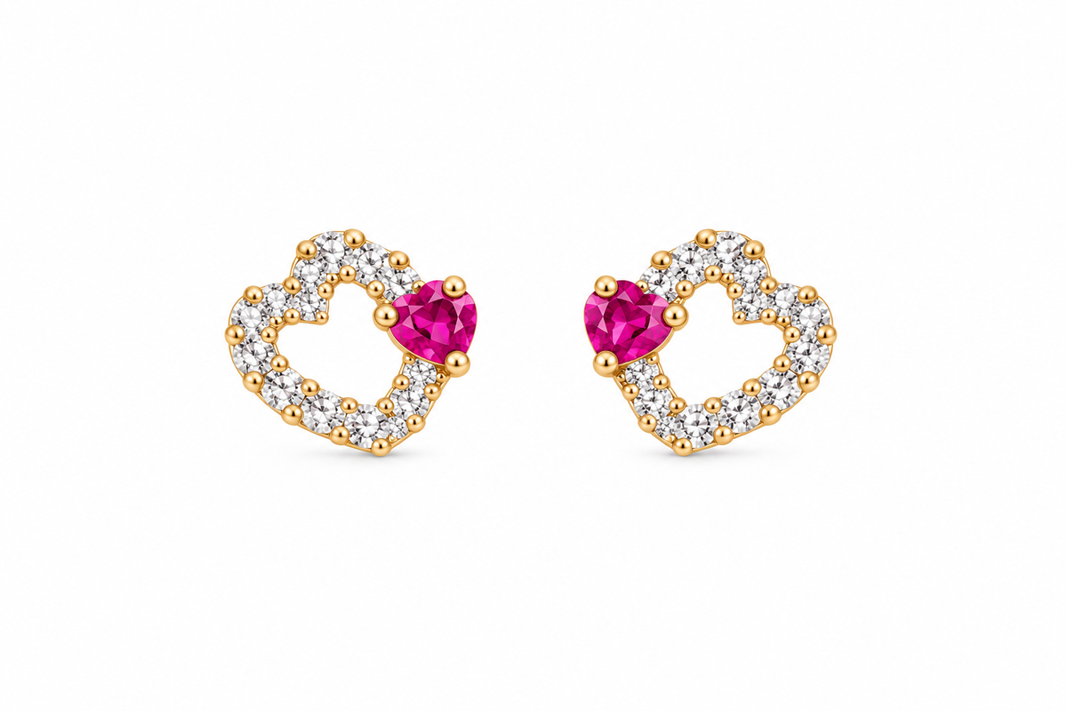Brilliant Heart Hot Pink 14Kt. Earrings