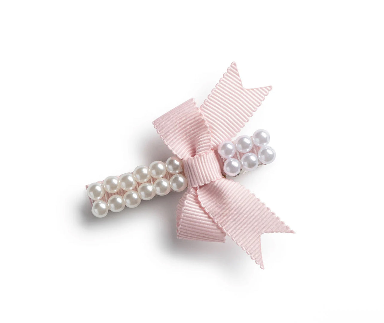 Molly Double Strand Pearl Grosgrain Bow Clip - Ballet Slipper