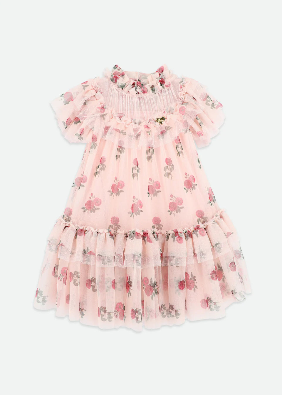 Georgette Flower Tulle Dress Pale Pink