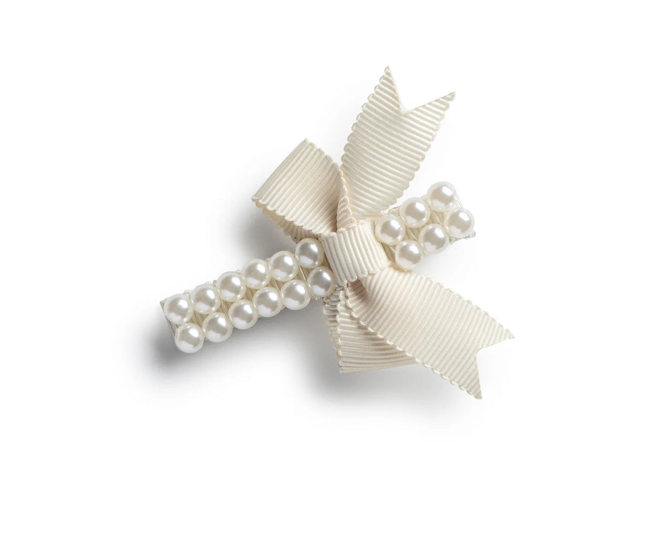 Molly Double Strand Pearl Grosgrain Bow Clip - Ivory