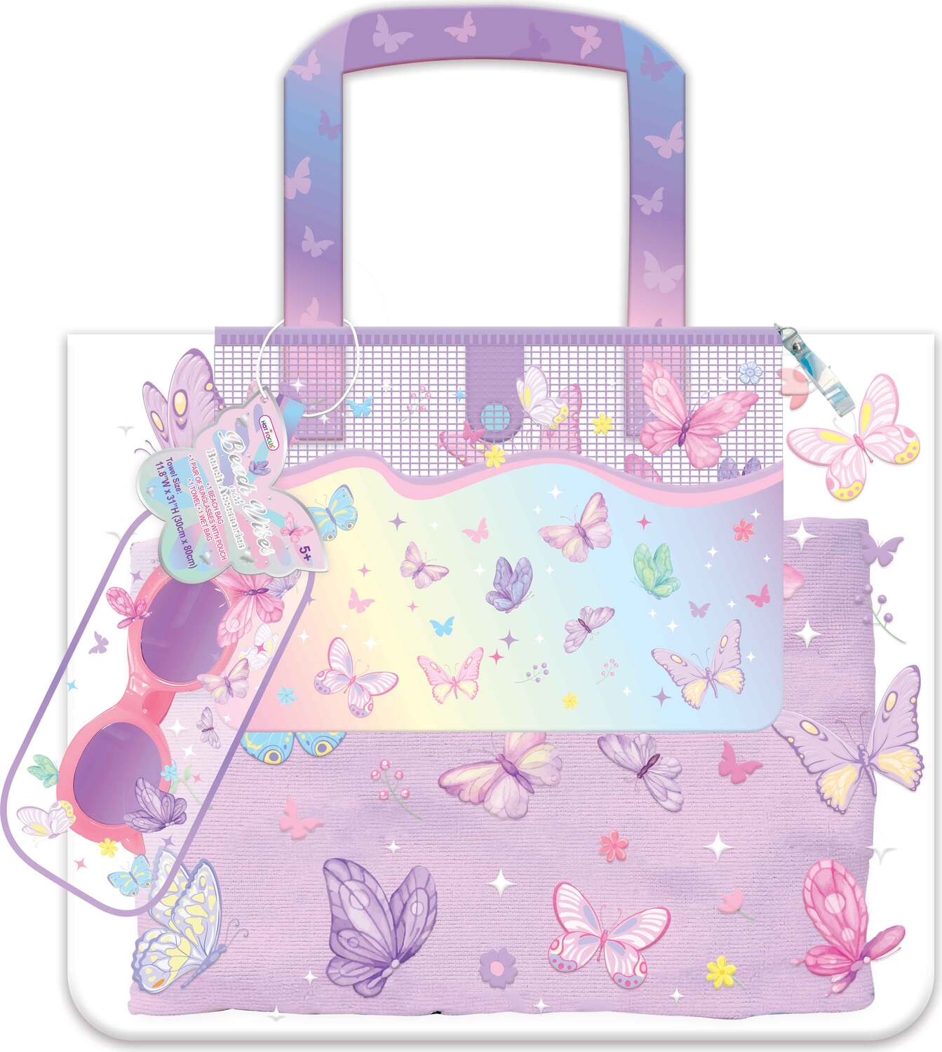 Beach Bag With Sunglasses - Tie Dye Butterfly