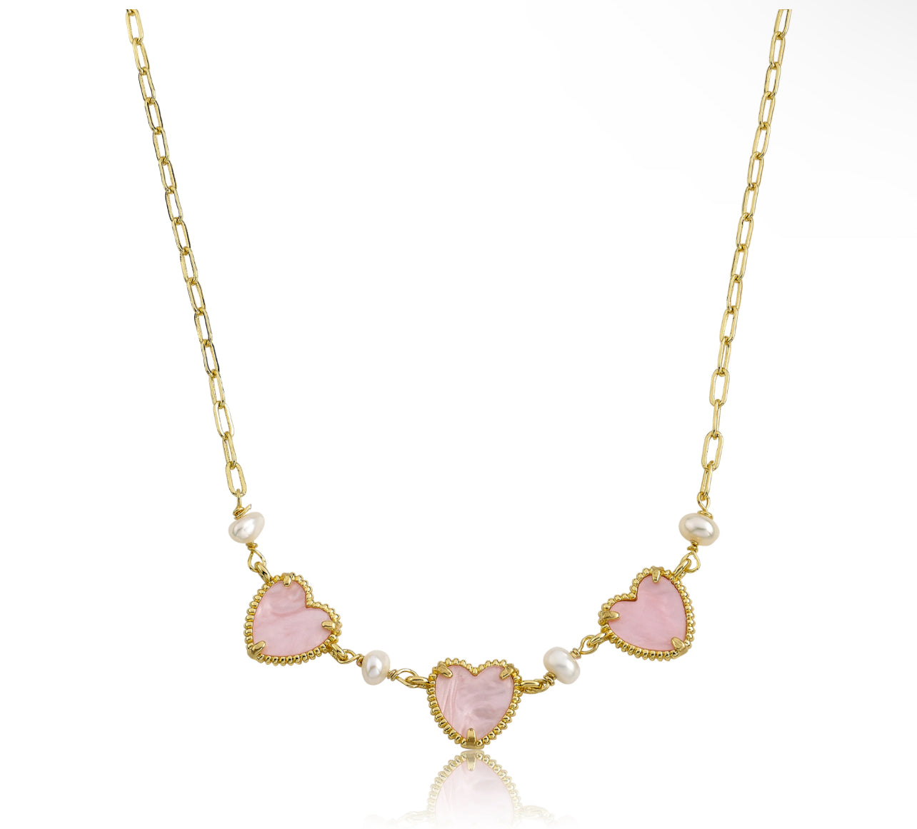 Mother Of Pearl Heart Necklace - Pink