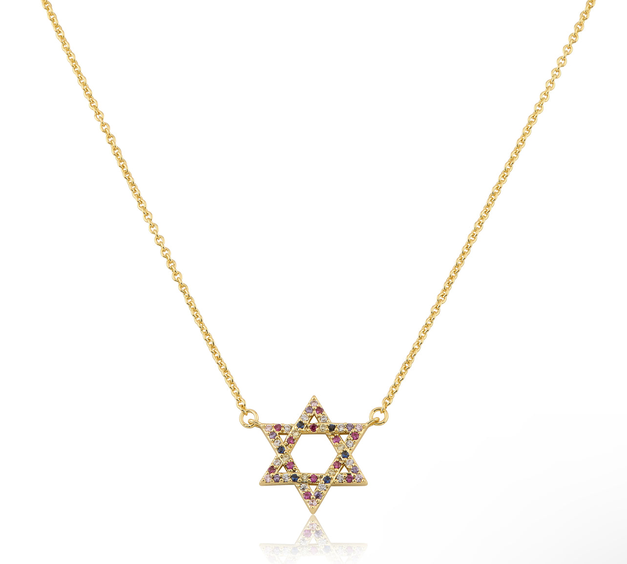 Gold Plated Multi Color Star Of David Chain Necklace