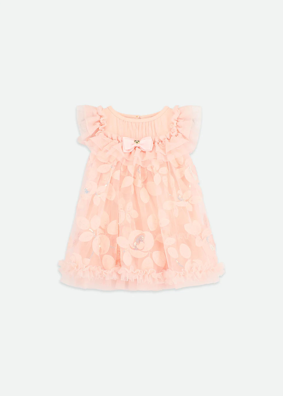 Dominique Embroidered 3D Bud Baby Dress Peach