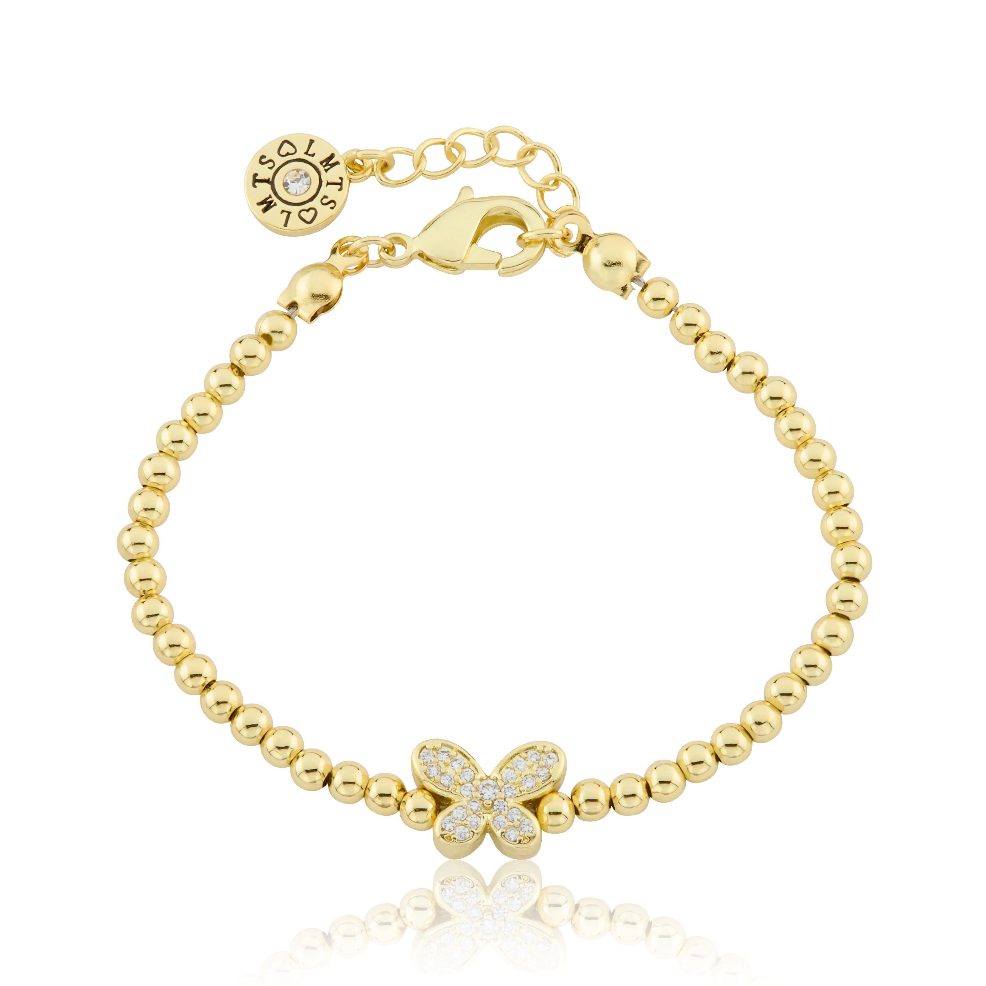 Bead & Cz Butterfly Wire Bracelet