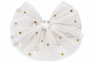 Pearls & Golden Confetti Tulle Bow